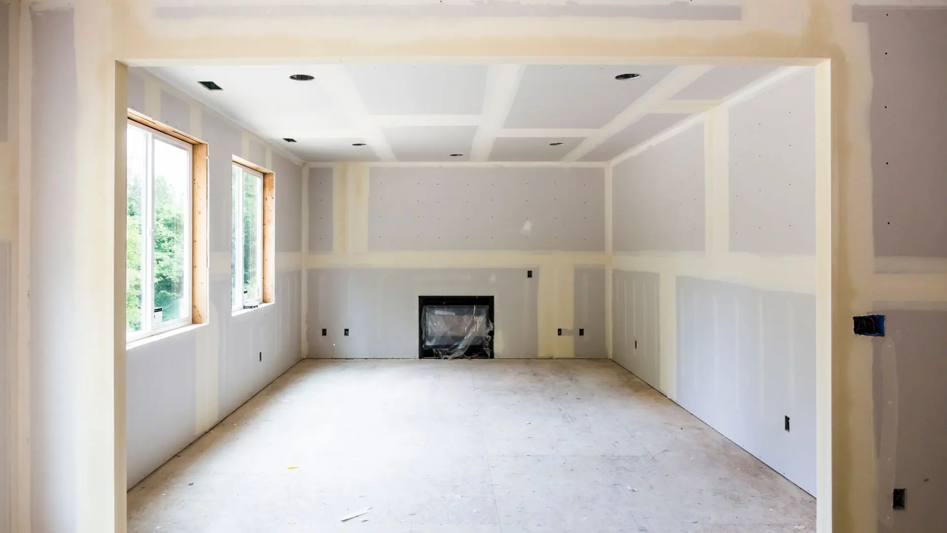 Interior construction with unpainted walls