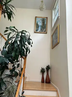 Home stairway decorated with greenery