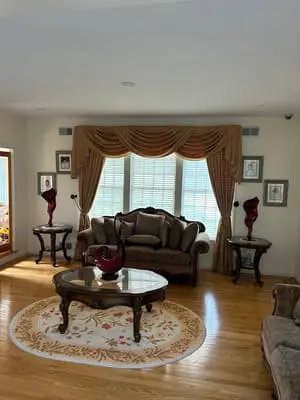 Elegant living room with brown curtains